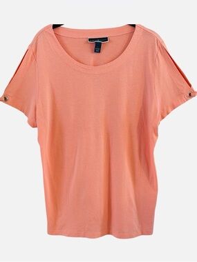 Karen Scott Coral Cold Shoulder Grommet Top Size L